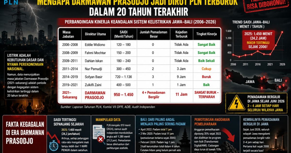Soroti Listrik Padam Berkali-kali dan Manipulasi Data, Kornas Re-LUN: Darmawan Prasodjo Jadi Dirut PLN Terburuk dalam 20 Tahun Terakhir