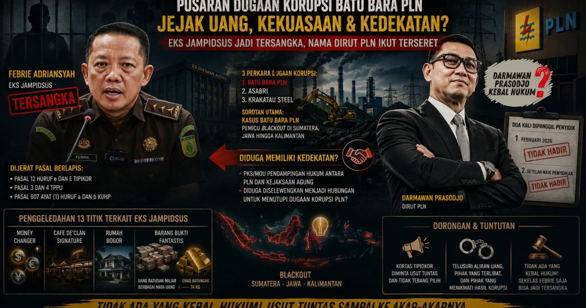 Eks Jampidsus Jadi Tersangka, Nama Dirut Darmawan Prasodjo Terseret Pusaran Dugaan Korupsi Batu Bara PLN