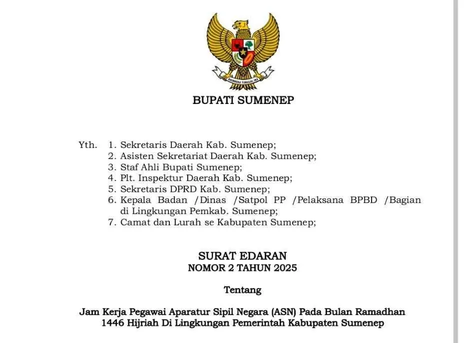 Jelang Ramadhan 1446 H, Pemkab Sumenep Keluarkan SE Penyesuaian Jam Kerja ASN Selama Puasa