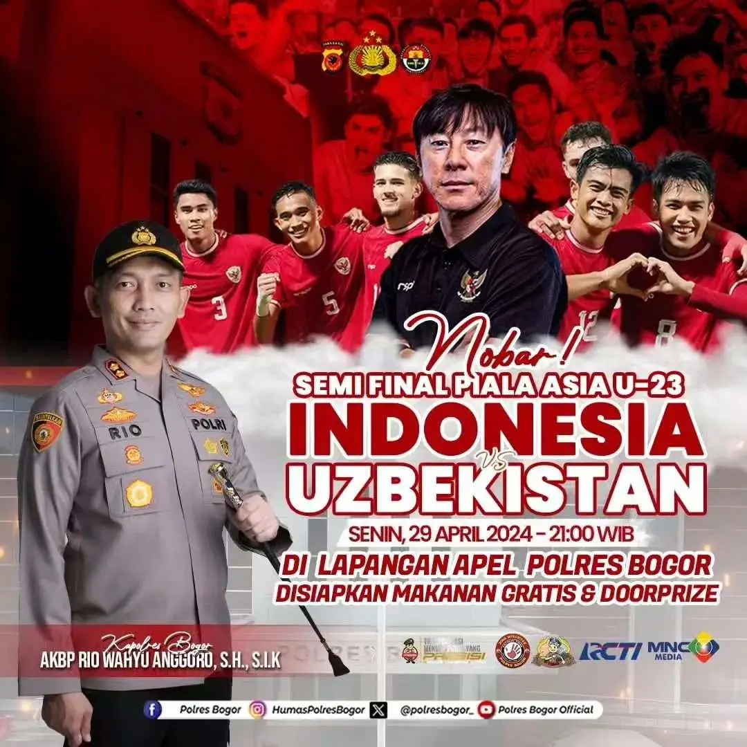 Polres Bogor Bakal Gelar Nobar Laga Semifinal Piala Asia U-23 Antara Timnas Indonesia vs Uzbekistan