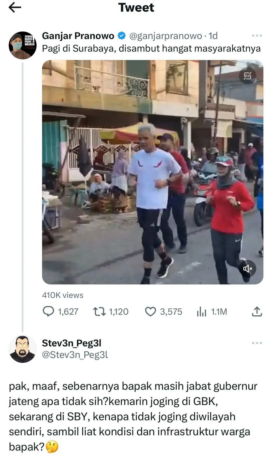 Jalan di Provinsi Jateng Rusak Parah, Ganjar Sibuk Jogging di Jakarta hingga Surabaya