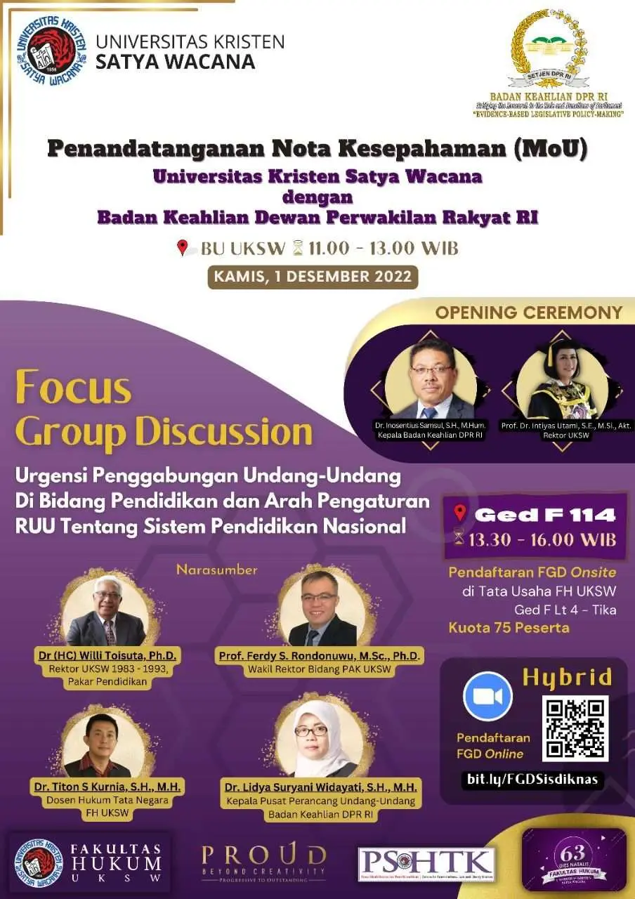 Fakultas Hukum UKSW dan DPR RI Gelar FGD Bahas RUU Sisdiknas