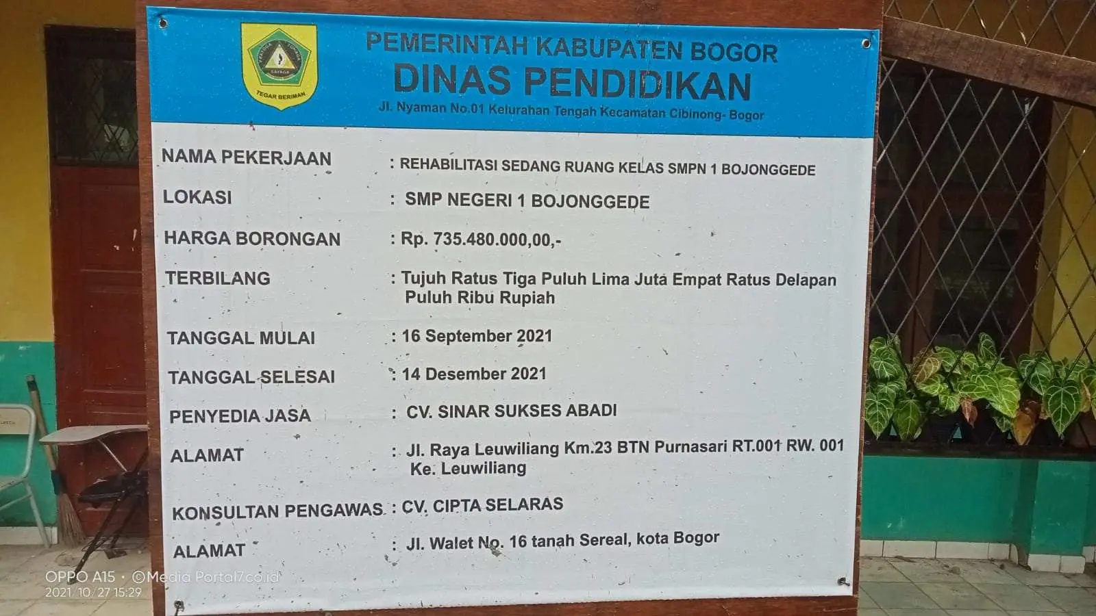 Rehabilitasi Ruang Kelas SMPN 1 Bojonggede Diduga Gunakan Bahan Tidak Sesuai Spesifikasi
