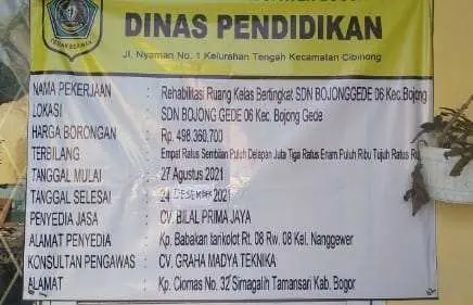 Pengerjaan Proyek Rehabilitasi Gedung SDN Bojonggede 06, Ditengarai Banyak Kecurangan