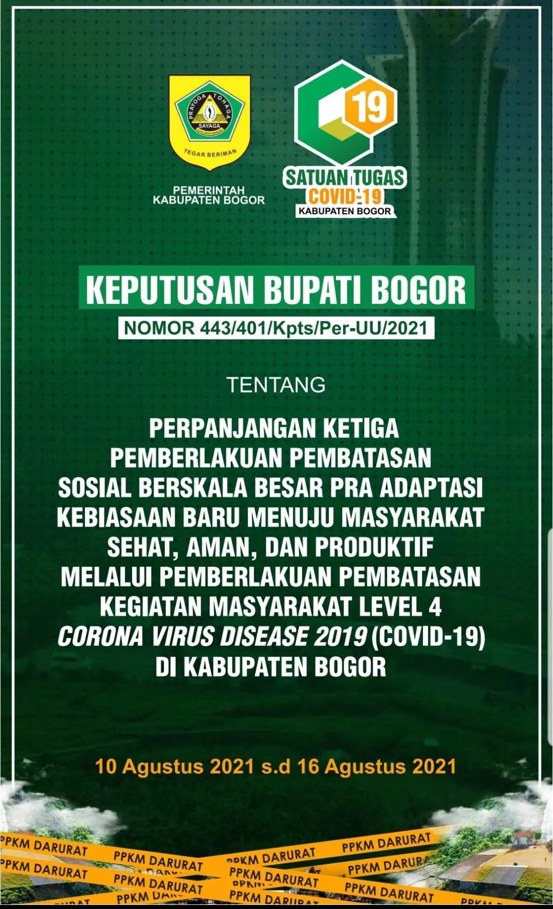 Pelonggaran Aturan Perpanjangan Ketiga PPKM Level 4 di Kabupaten Bogor