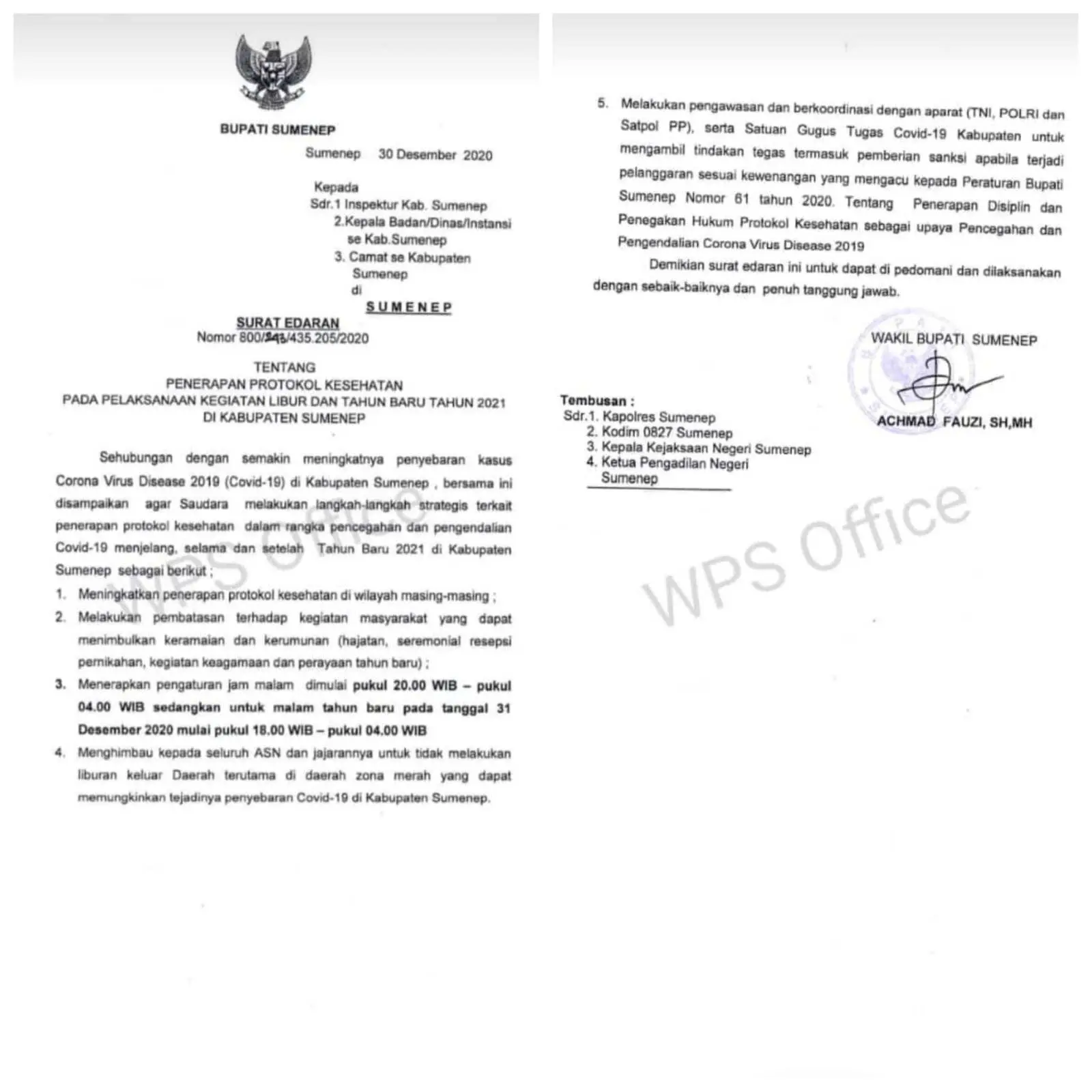 Pemkab Sumenep Keluarkan Surat Edaran Batasi Aktivitas Warga Selama Liburan Tahun Baru 2021