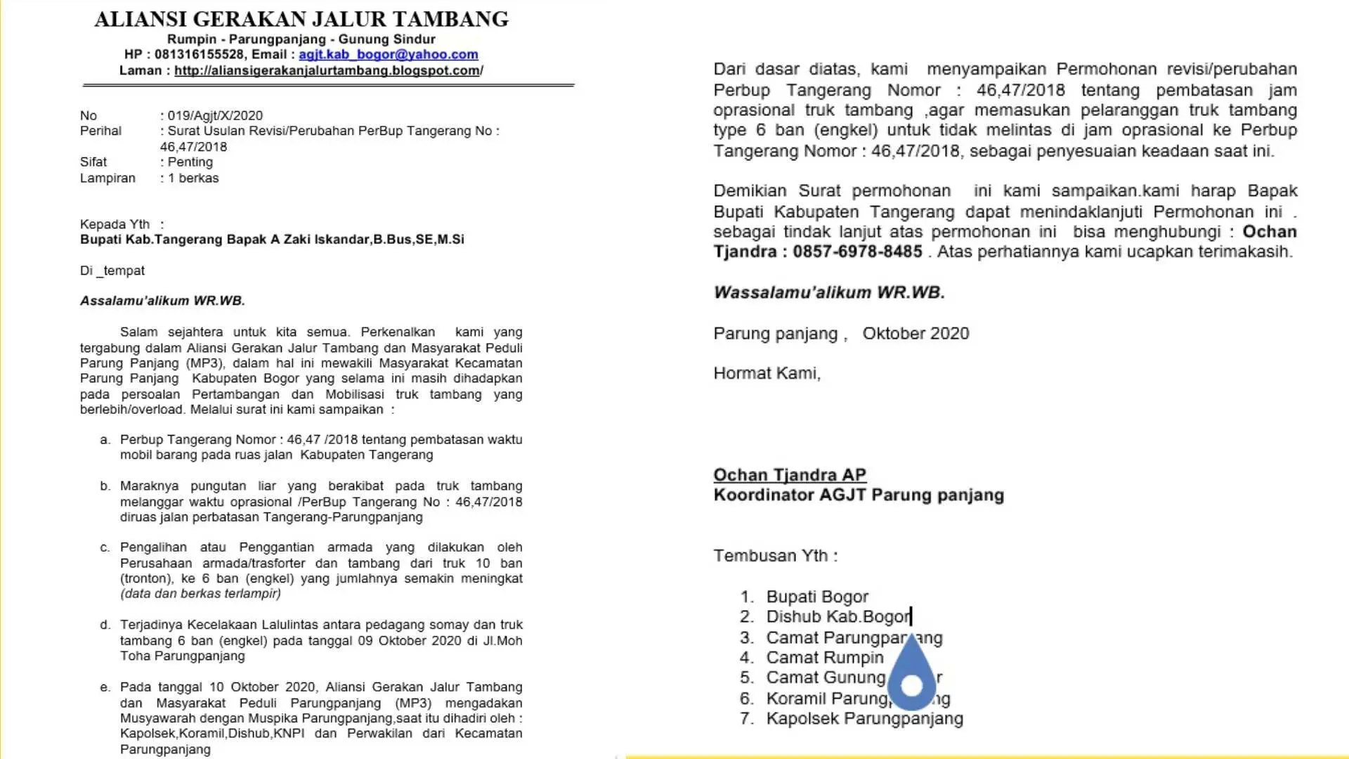 AGJT dan MP3 akan Surati Bupati Tangerang Soal Pembatasan Jam Operasional Truk Tambang