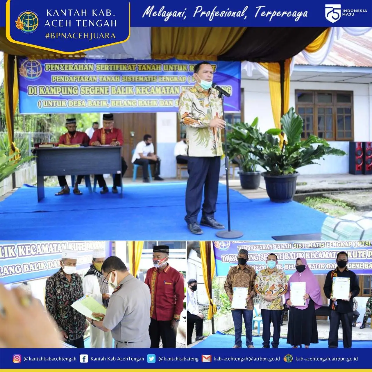 Kantah Aceh Tengah Menyerahkan 948 Sertipikat Tanah Milik Masyarakat Program PTSL 2020