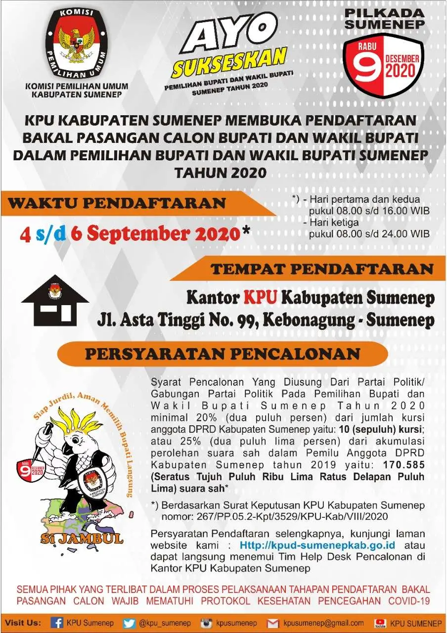 KPU Sumenep Resmi Buka Pendaftaran Pasangan Balon Bupati dan Wakil Bupati Mulai 4-6 September 2020