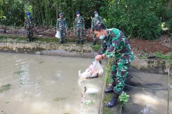 Dukung Program Ketahanan Pangan, Danlanud Kembali Lepas Ribuan Ikan di Kolam Lanud JB Soedirman